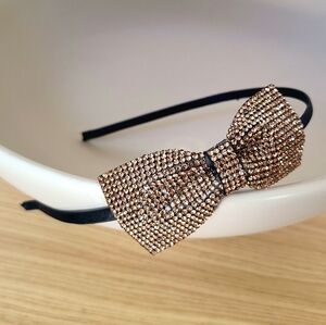 Bronze Bow Headband, Bronze Bedazzled Bow, Women's Headband